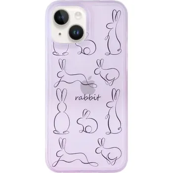 Pouzdro na mobilní telefon Matný transparentní kryt s motivem abstraktních králíčků pro iPhone 14 Plus - fialový