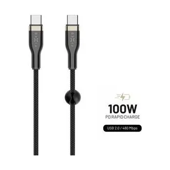 Datový kabel Fixed Nabíjecí a datový opletený kabel s konektory USB-C/USB-C a podporou PD, 1.2m, USB 2.0, 100W, černý