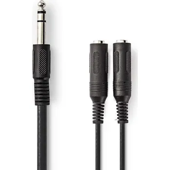 Audio kabel Nedis kabel zástrčka Jack 6.35 mm - 2x zásuvka Jack 6.35 mm, 0.2 m, černá (CAGP23110BK02)