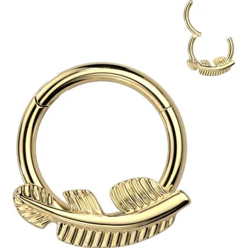 Piercing Atreya Titanový kroužek s otevíráním a pírkem Feather Barva: Zlatá, Délka / Průměr: 10 mm
