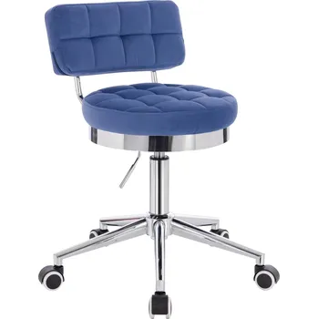 Otočné křeslo velur Ski na stříbrné podstavě s kolečky - modré