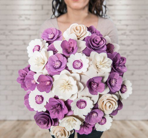 Dřevěná vonící kytice fialová