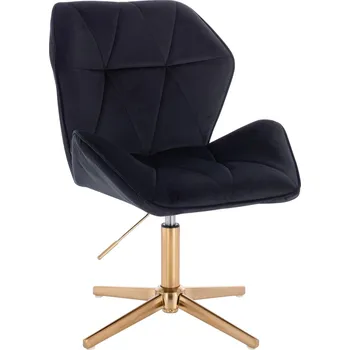 Otočné křeslo velur Horten XL na zlatém kříži - černé