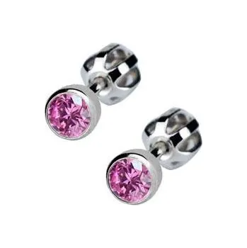 Náušnice Šperky4U Dětské stříbrné náušnice šroubovací - světle růžový zirkon 4,5 mm