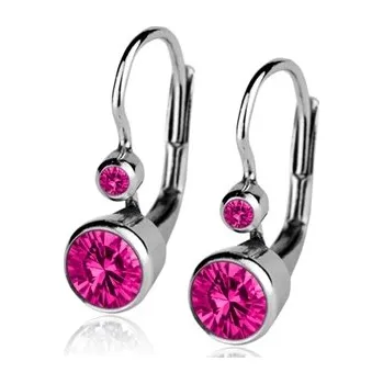 Náušnice Dívčí stříbrné náušnice se dvěma tmavě růžovými zirkony