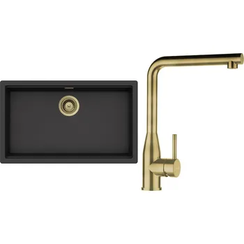 Granitový dřez Set Schock S29-13 (dřez Kiruna N-100XL Dusk + baterie Keto White Gold + komponenty White Gold)