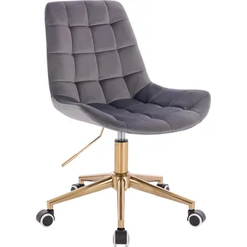 Otočné křeslo Voss velur na zlaté podstavě s kolečky - tmavě šedé