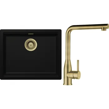 Granitový dřez Set Schock S28-13 (dřez Kiruna N-100L Night + baterie Keto White Gold + komponenty White Gold)