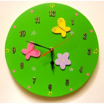 Hodiny Dětské dřevěné hodiny Louka - Zelená - běžný mechanismus