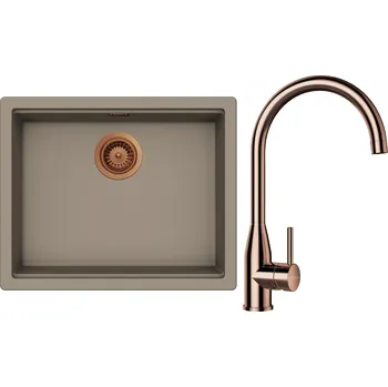 Granitový dřez Set Schock S28-4 (dřez Kiruna N-100L Twilight + baterie Kavus Měď + komponenty Měď)