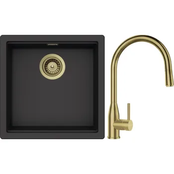 Granitový dřez Set Schock S27-8 (dřez Kiruna N-100 Dusk + baterie Kavus.120 White Gold + komponenty White Gold)