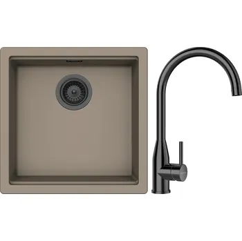 Granitový dřez Set Schock S27-5 (dřez Kiruna N-100 Twilight + baterie Kavus Gunmetal + komponenty Gunmetal)