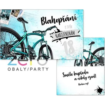 Přání s textem narozeninové 18 + obálka - kolo