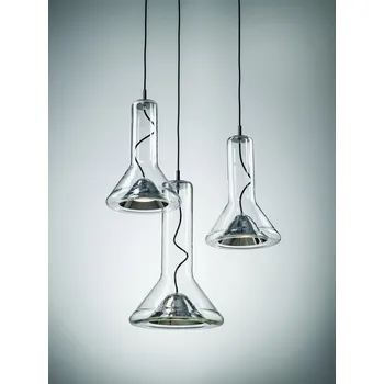 Závěsné svítidlo Brokis Whistle Set SSM PC961, 2700K Barva skla: Transparentní číré sklo, Baldachýn: kov - černý matný komaxit (CCSC619),(PC952, PC953, PC961), Reflektor: šedá (CCS720)