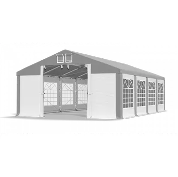 Zahradní stan Párty stan 8x10x3m střecha PVC 560g/m2 boky PVC 500g/m2 konstrukce ZIMA PLUS Šedá Bílá Šedá
