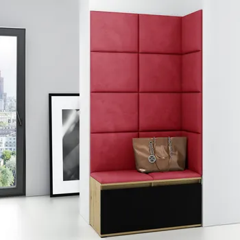 Předsíňová stěna Eka Předsíňová stěna s čalouněnými panely Trinity 2 - Dub Artisan s černou / Červená 2309