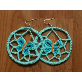Náušnice Náušnice kulaté háčkované tyrkys motýl