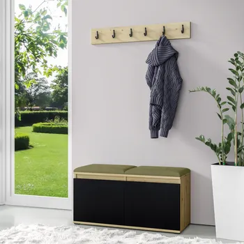 Předsíňová stěna Eka Předsíňová stěna s čalouněnými panely Trinity 5 - Dub Artisan s černou / Khaki zelená 2327