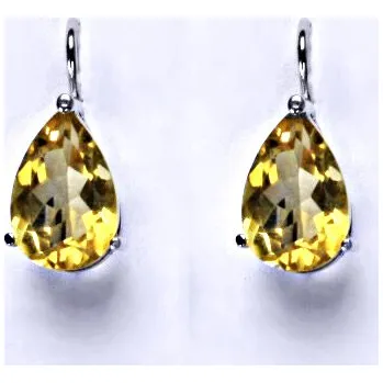 Náušnice Zlaté náušnice, přírodní kámen citrín 12x8 mm slza ,bílé i žluté zlato - NK 1360