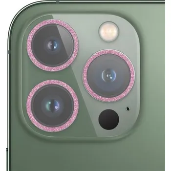Tvrzené sklo se třpytivými rámečky k ochraně čoček fotoaparátu pro iPhone 13 Pro / 13 Pro Max - růžové