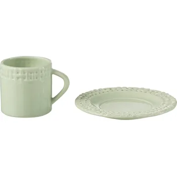 Zelený keramický šálek s podšálkem Hella Pastel Green - 14*14*9 cm