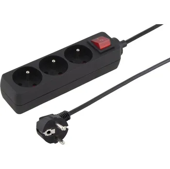 elektrický kabel Prodlužovací přívod 230V 2m 3 zásuvky, vyp, černý