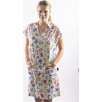 Zdravotnický oděv REFLI Dámské zdravotnické šaty, vzor: bacilová abeceda XS REFLISATYABCXS