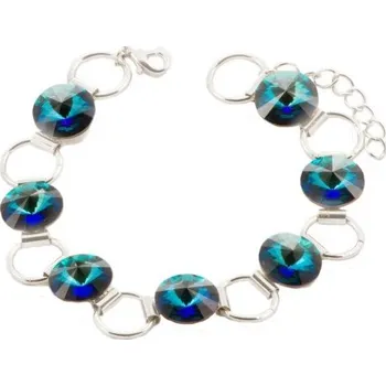 Náramek Swarovski Elements Rivoli 12mm - Rhodiovaný náramek modrý 33111.1 Bermuda Blue (modrá, mořská, duhová, měňavá)