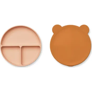 dětská jídelní sada Liewood Silikonový dělený talířek s víkem Frodo Rose/Mustard Liewood Frodo Divider Plate w/ Lid