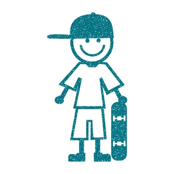 samolepka Cartoon family kluk 003 pravá skateboardista (92 - Ultra Metalic tyrkysová) SAMOLEPKA NA AUTO, NÁLEPKA, FÓLIE, POLEP, TUNING, VLASTNÍ TEXT, TISK, AUTOSAMOLEPKY.cz, POLEPY, OBRÁZEK, LOGO, 3D STICKERS