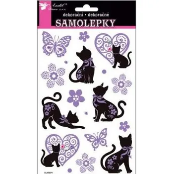 samolepka Samolepky kočky černo-fialové s kamínky 21x14cm