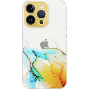 Pouzdro na mobilní telefon Transparentní kryt s mramorovým vzorem pro iPhone 14 Pro Max - oranžovomodrý