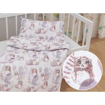 Povlečení Dětské bavlněné povlečení do postýlky Sandra SA-284 Hnědé sovy Do postýlky 90x140 a 50x70 cm