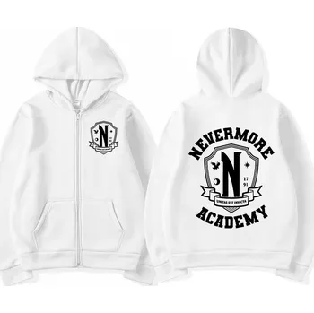 Dámský svetr Dámská mikina na zip Wednesday Addams akademie Nevermore Barva: Bílá, Velikost: 3XL