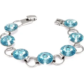 Náramek Swarovski Elements Rivoli 12mm - Rhodiovaný náramek modrý 33111.1 Aquamarine (modrá světlá, azurová, nebeská)