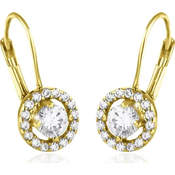 Náušnice GEMMAX Zlaté kulaté náušnice osazené velkými zirkony – zlatý šperk ryzosti 585/1000 v Dárkovém balení s Certifikátem GLEYB-27371