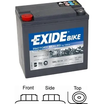 Motobaterie Motocyklová / moto gelová baterie EXIDE BIKE typ GEL 12-14 , 12V 14Ah 150A , rozměr 150x87x145 (vhodná pro chladné prostředí a pohyb s velikými náklony)