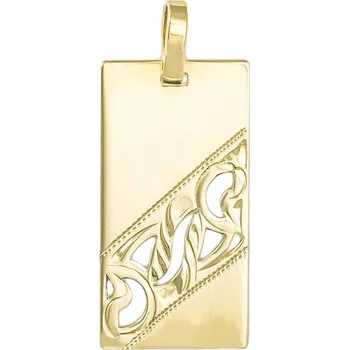 Přívěsek GEMMAX Zlatý přívěsek Destička - ruční rytina – zlatý šperk ryzosti 585/1000 v Dárkovém balení s Certifikátem GUPYN-67741