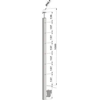 Zábradlí KOVIAN, s.r.o. nerezový stĺp, bočné kotvenie, 6 dierový koncový, pravý, vrch pevný (40x40mm), brúsená nerez K320 /AISI304