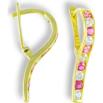 Náušnice GEMMAX Efektní zlaté náušnice - osazené bílými a tmavorůžovými zirkony – zlatý šperk ryzosti 585/1000 v Dárkovém balení s Certifikátem GLEYR-89031