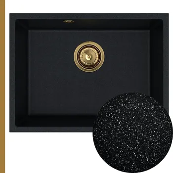 Granitový dřez Sink Quality Crypton 60, kuchyňský granitový dřez 535x400x205 mm + zlatý sifon, černá skvrnitá, SKQ-CRY.B.1KBO.60.XG