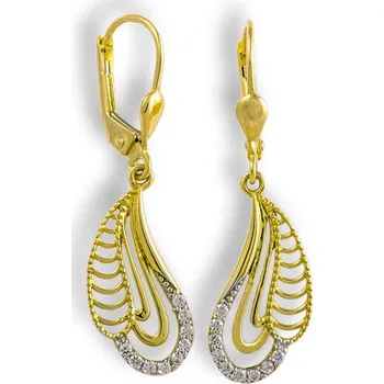 Náušnice GEMMAX Zlaté visací náušnice se Zirkony – zlatý šperk ryzosti 585/1000 v Dárkovém balení s Certifikátem GLECB-01881