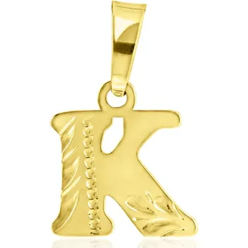 Přívěsek GEMMAX Original – garance kvality Zlatý přívěsek tiskací Písmenko K - ruční rytina – zlatý šperk ryzosti 585/1000 v Dárkovém balení s Certifikátem GUPYN-87951