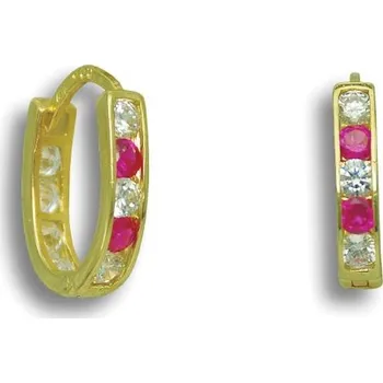 Náušnice GEMMAX 50 Zlaté náušnice Oválek - rubíny a zirkony – zlatý šperk ryzosti 585/1000 v Dárkovém balení s Certifikátem GLEYRB-76721