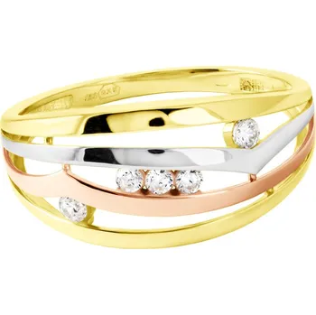 Prsten GEMMAX Atraktivní prsten ze žluto-bílo-růžového zlata se zirkony vel. 55 – zlatý šperk ryzosti 585/1000 v Dárkovém balení s Certifikátem GLRCB-55-40791