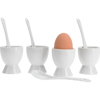 Stojánek na vajíčko Excellent Houseware Sada porcelánových kalíšků na vejce se lžičkami 4 ks