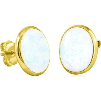 Náušnice GEMMAX Zlaté oválné náušnice s opály – zlatý šperk ryzosti 585/1000 v Dárkovém balení s Certifikátem GLEYO-32361