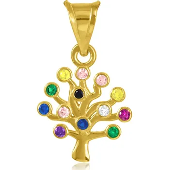 Přívěsek GEMMAX Original – garance kvality Zlatý přívěsek Strom života zdobený barevnými kamínky – zlatý šperk ryzosti 585/1000 v Dárkovém balení s Certifikátem GLPYV-29931
