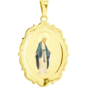 Přívěsek GEMMAX Zlatý přívěsek Madonka s barevným akrylovým potiskem – zlatý šperk ryzosti 585/1000 v Dárkovém balení s Certifikátem GUPYN-38891