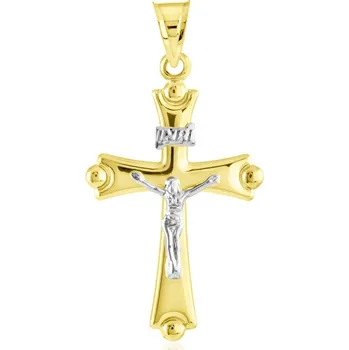 Přívěsek GEMMAX Zlatý přívěsek Ježíš Kristus na kříži – zlatý šperk ryzosti 585/1000 v Dárkovém balení s Certifikátem GUPCN-36711